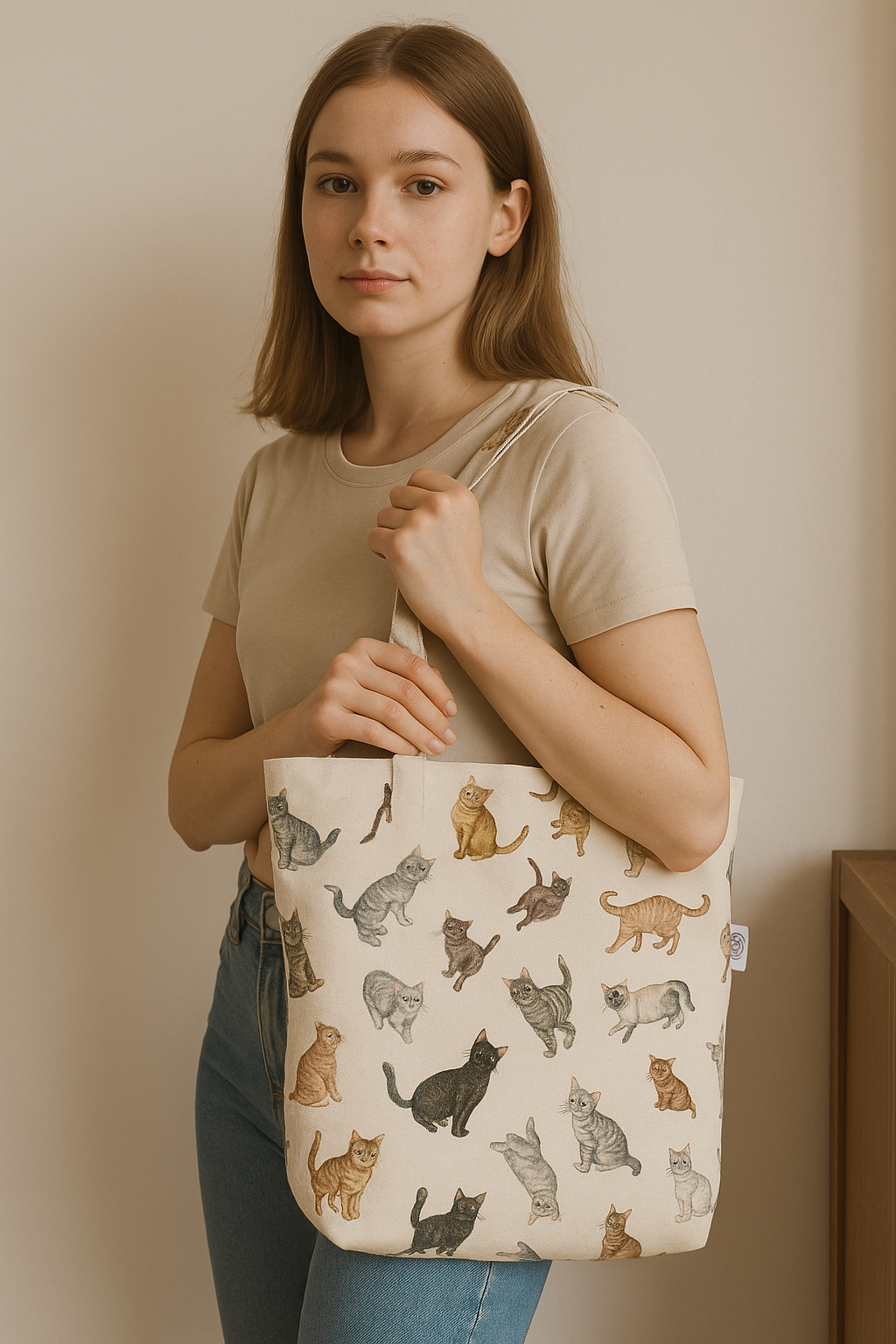Eleganter Shopper aus spanischem Jacquard - Hunde- und Katzenmotiv, perfekt für Tierliebhaber