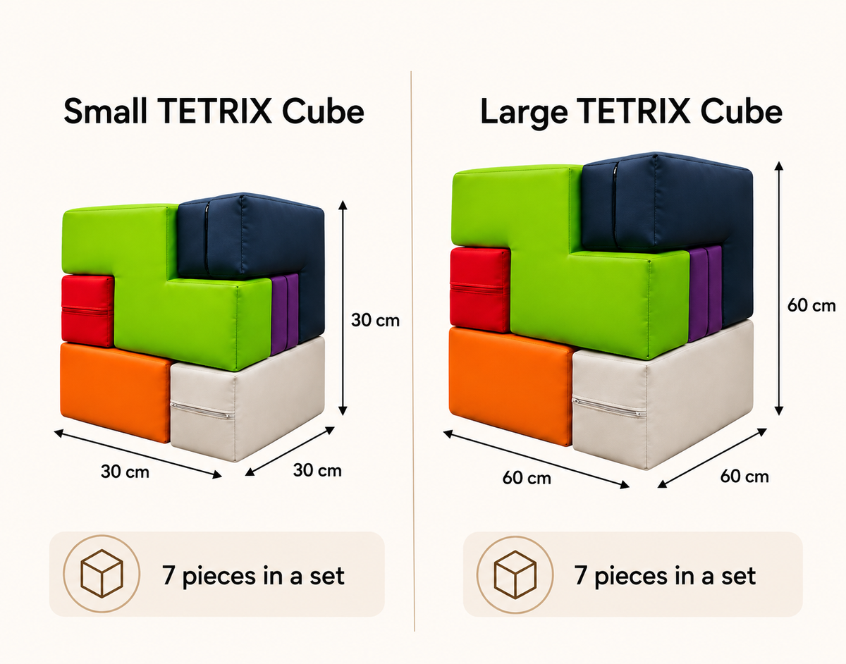 TETRIX Lernwürfel aus Schaumstoff – 7 bunte Bausteine aus Kunstleder, 30 × 30 × 30 oder 60 × 60 × 60 cm