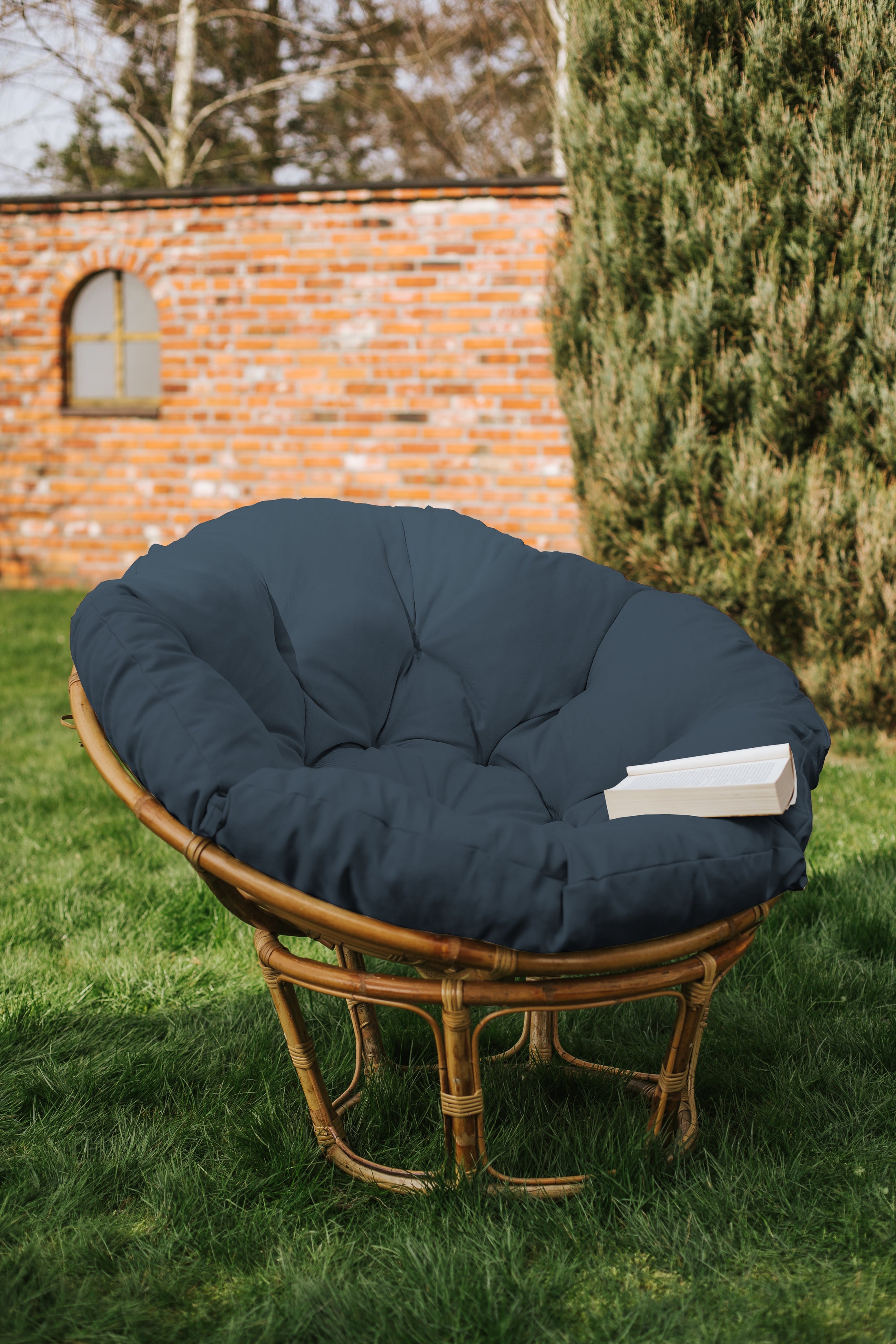 Papasan Papasansessel Rattansessel Auflage Sesselkissen Gartenkissen Sitzkissen Garten Kissen Gesteppt mit Schlaufen Rund