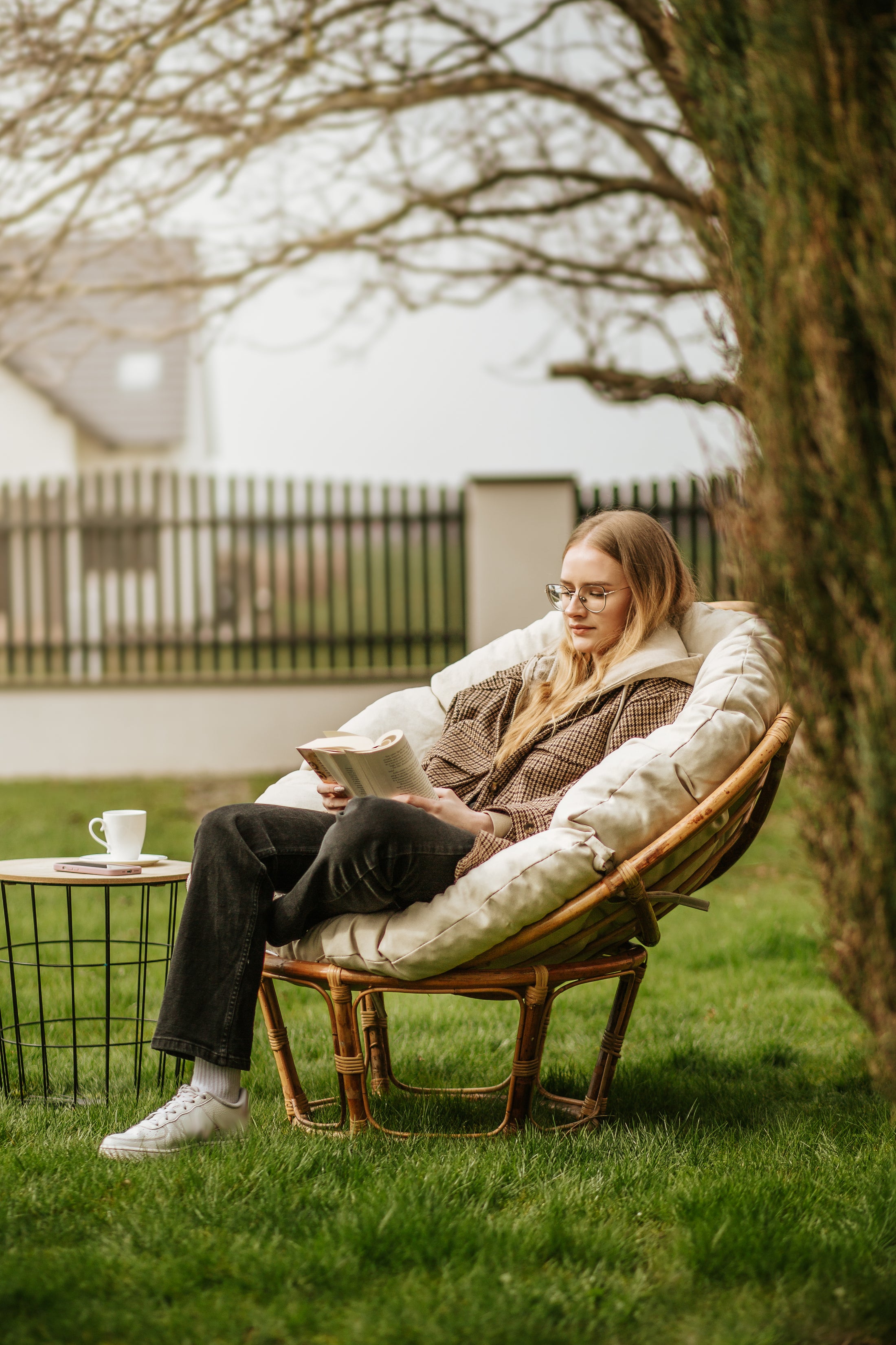 Papasan Papasansessel Rattansessel Auflage Sesselkissen Gartenkissen Sitzkissen Garten Kissen Gesteppt mit Schlaufen Rund