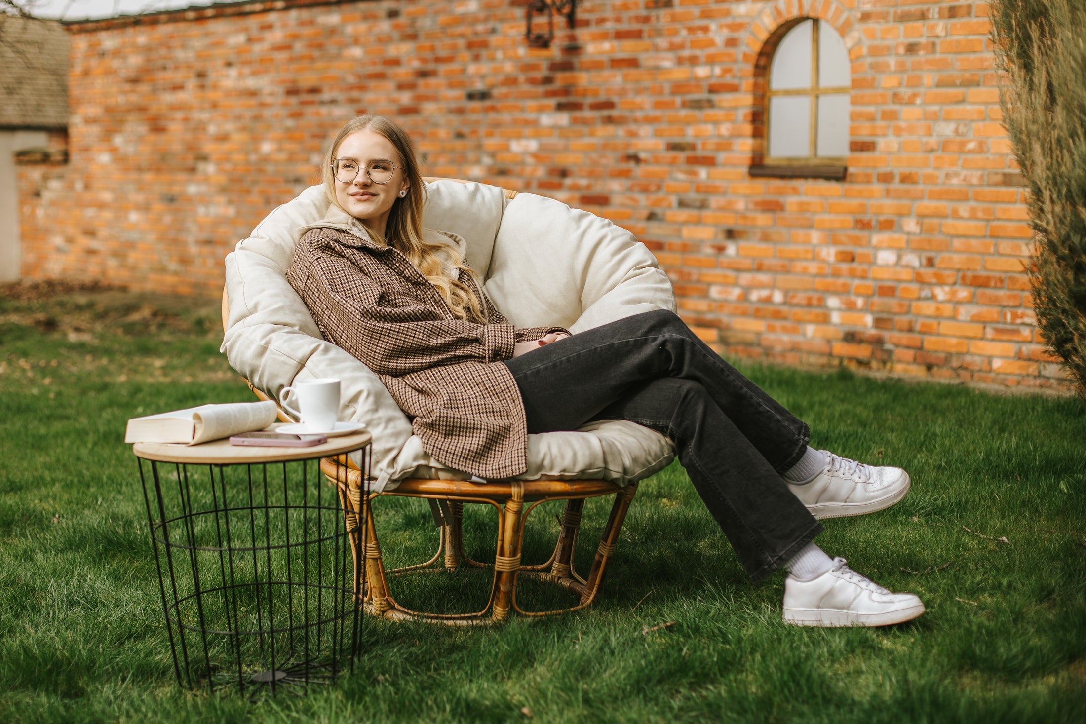 Papasan Papasansessel Rattansessel Auflage Sesselkissen Gartenkissen Sitzkissen Garten Kissen Gesteppt mit Schlaufen Rund