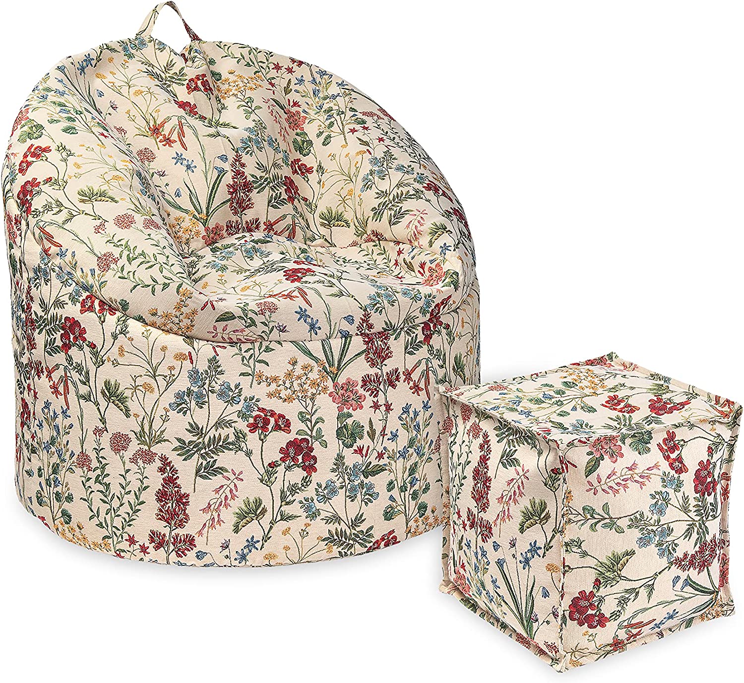 Sitzsack Sitzhocker Sitzkissen Blumenmuster Frühlingsthema Puff mit EPS Füllung mit Fußstütze bequem