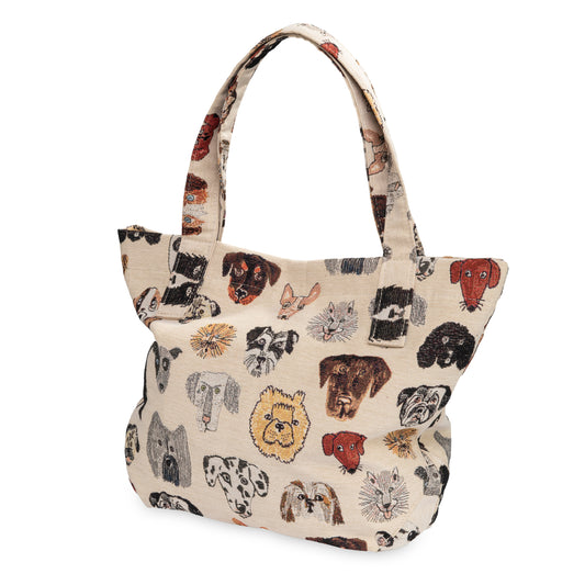 Eleganter Shopper aus spanischem Jacquard - Hunde- und Katzenmotiv, perfekt für Tierliebhaber